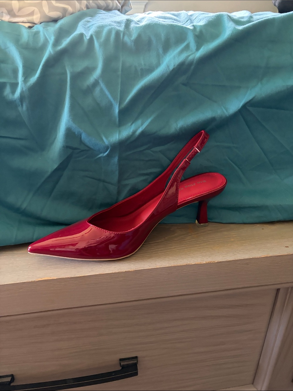 Red Patent Pointed-Toe Slingback Kitten Heel